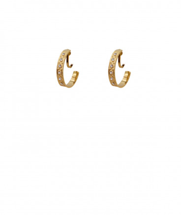 Petites créoles en acier doré et petits zircon pour les oreilles non percées avec un système clip confortable