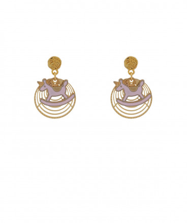Boucles oreilles à clips pendantes cheval  à bascule rose filles 3 cm - Pépita by Tara Pépita