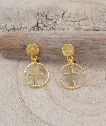 Boucles oreilles à clip croix dorées filles pour cérémonie  - Pépita by Tara Pépita