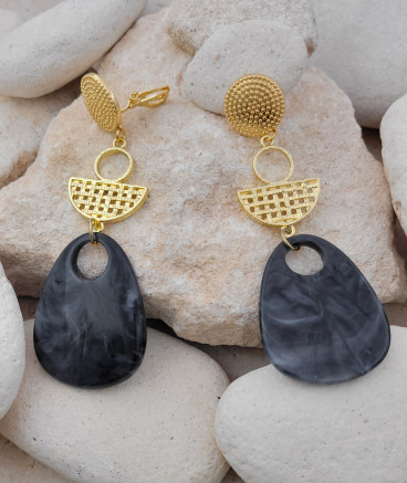 Boucles oreilles clips longues pendantes grises