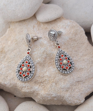 Boucles oreilles pendantes blanc et orange