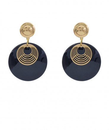Boucles D'Oreilles Clips à Boules Noires - Verre, Neuf Sans Emballage