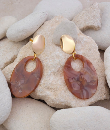 Boucles oreilles à clips résine taupe