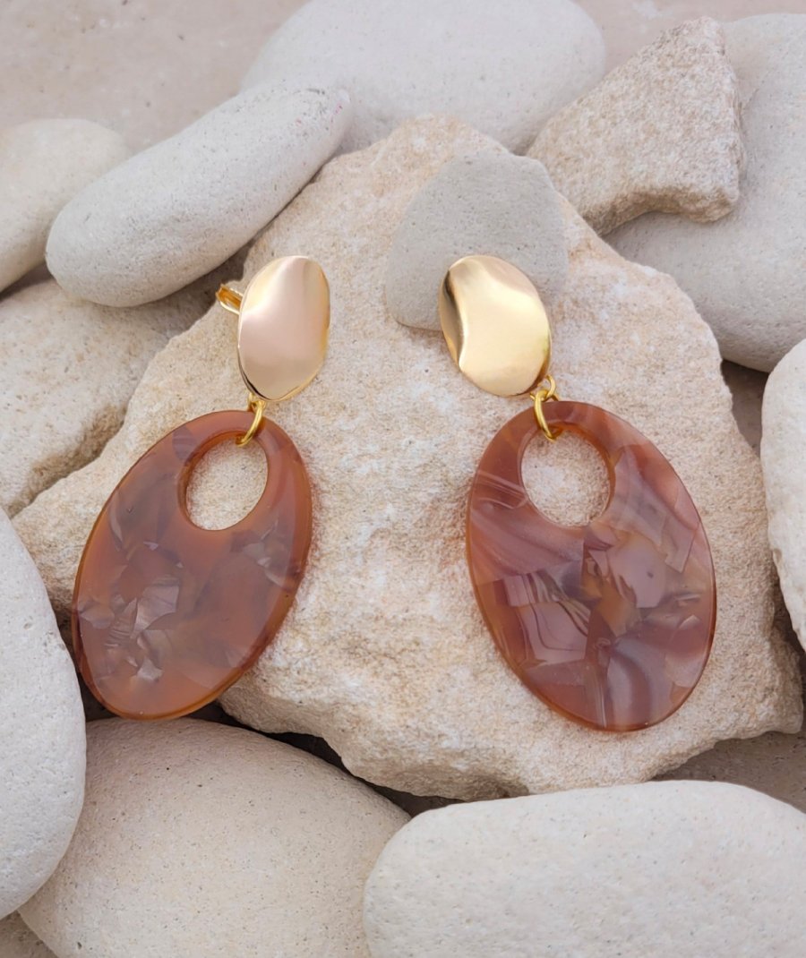 Boucles oreilles à clips résine taupe