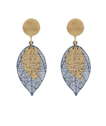 Boucles oreilles clips dorées bleu gris