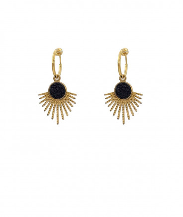 Boucles oreilles clips acier doré noires