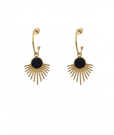 Boucles oreilles acier doré noires