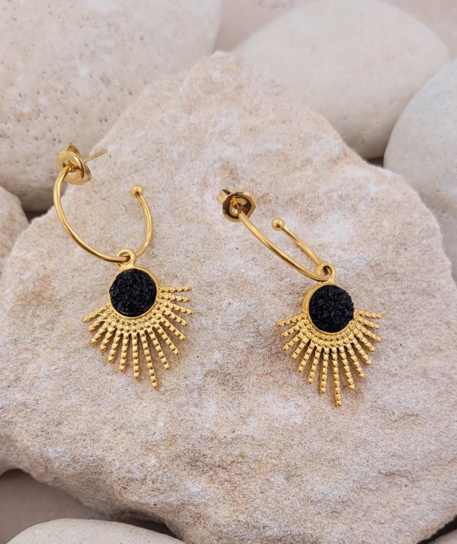 Boucles oreilles acier doré noires