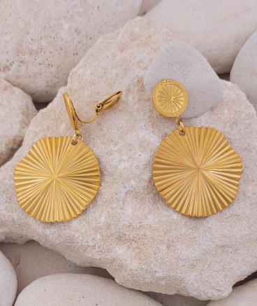 Boucles d'oreilles clip acier doré solaires
