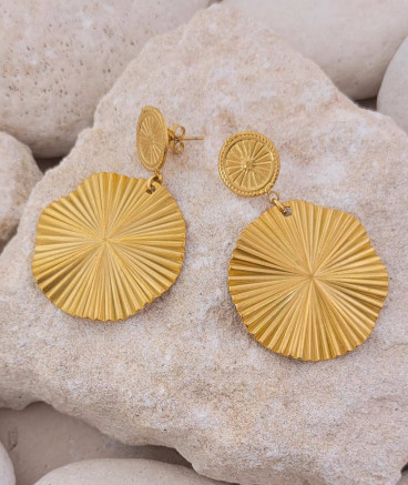 Boucles d'oreilles acier doré solaires