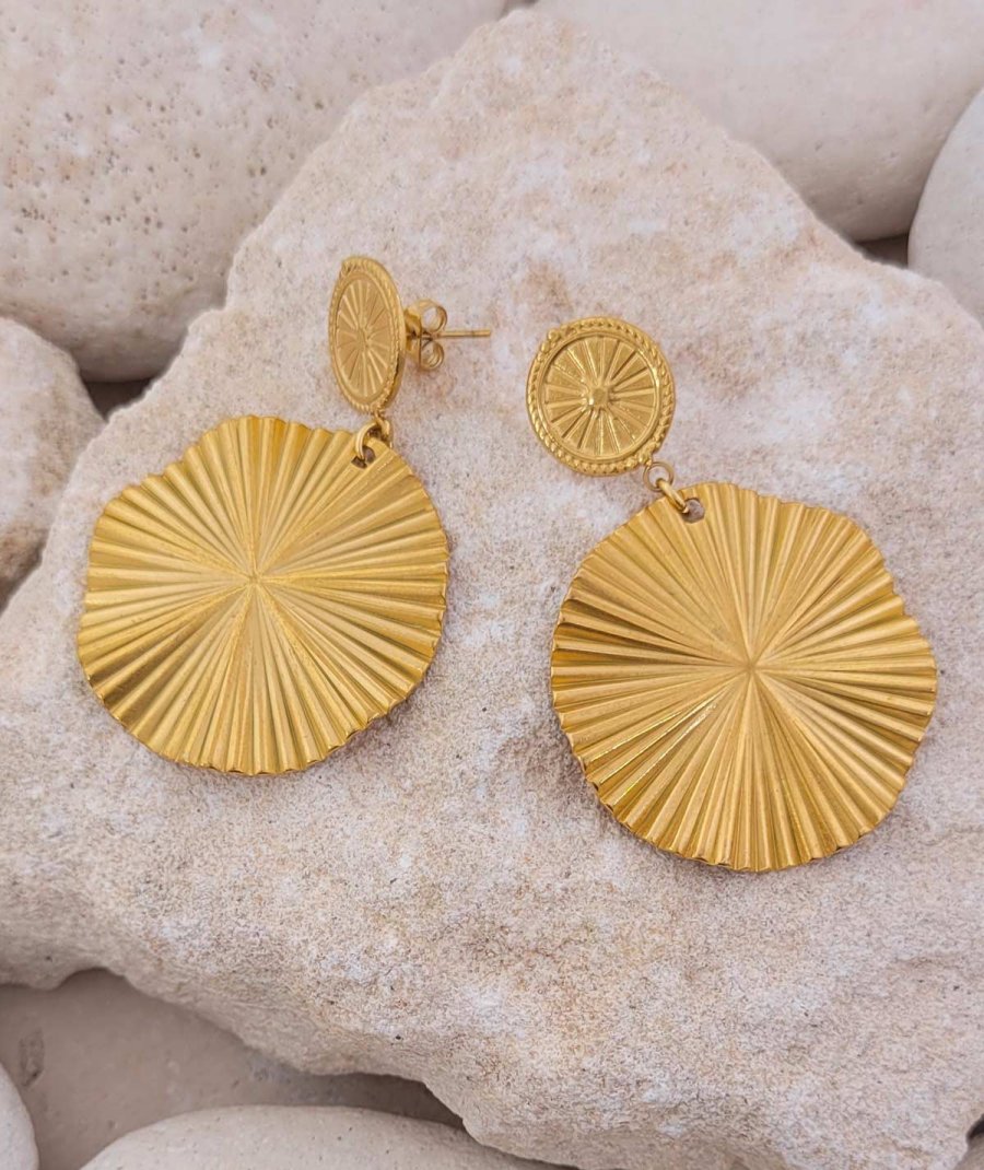 Boucles d'oreilles acier doré solaires
