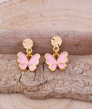 Boucles oreilles à clip pendantes papillon rose filles confortables - Pépita by Tara Pépita