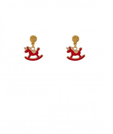 Petites boucles d'oreilles à clip pendantes cheval rouge pour les fillettes  - Pépita by Tara Pépita