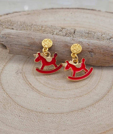 Petites boucles d'oreilles à clip pendantes cheval rouge pour les fillettes  - Pépita by Tara Pépita