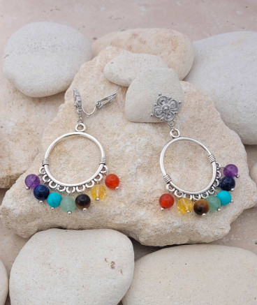 Boucles oreilles clip Jade multicolore