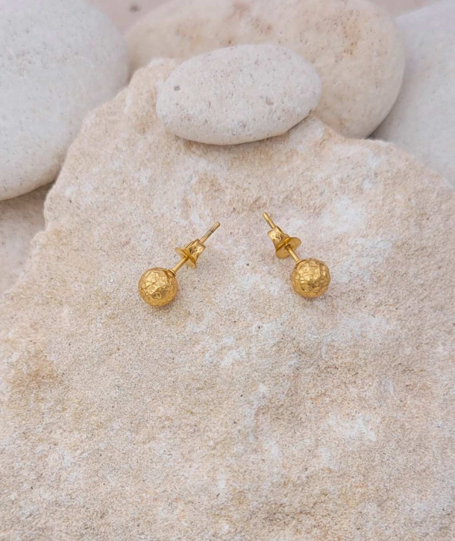 Boucles d'oreilles balle de golf acier doré 6 mm