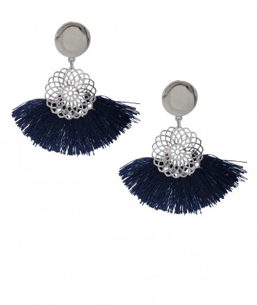 Boucles oreilles clip pompons marine