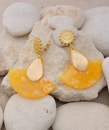 Boucles oreilles clips ambre clair