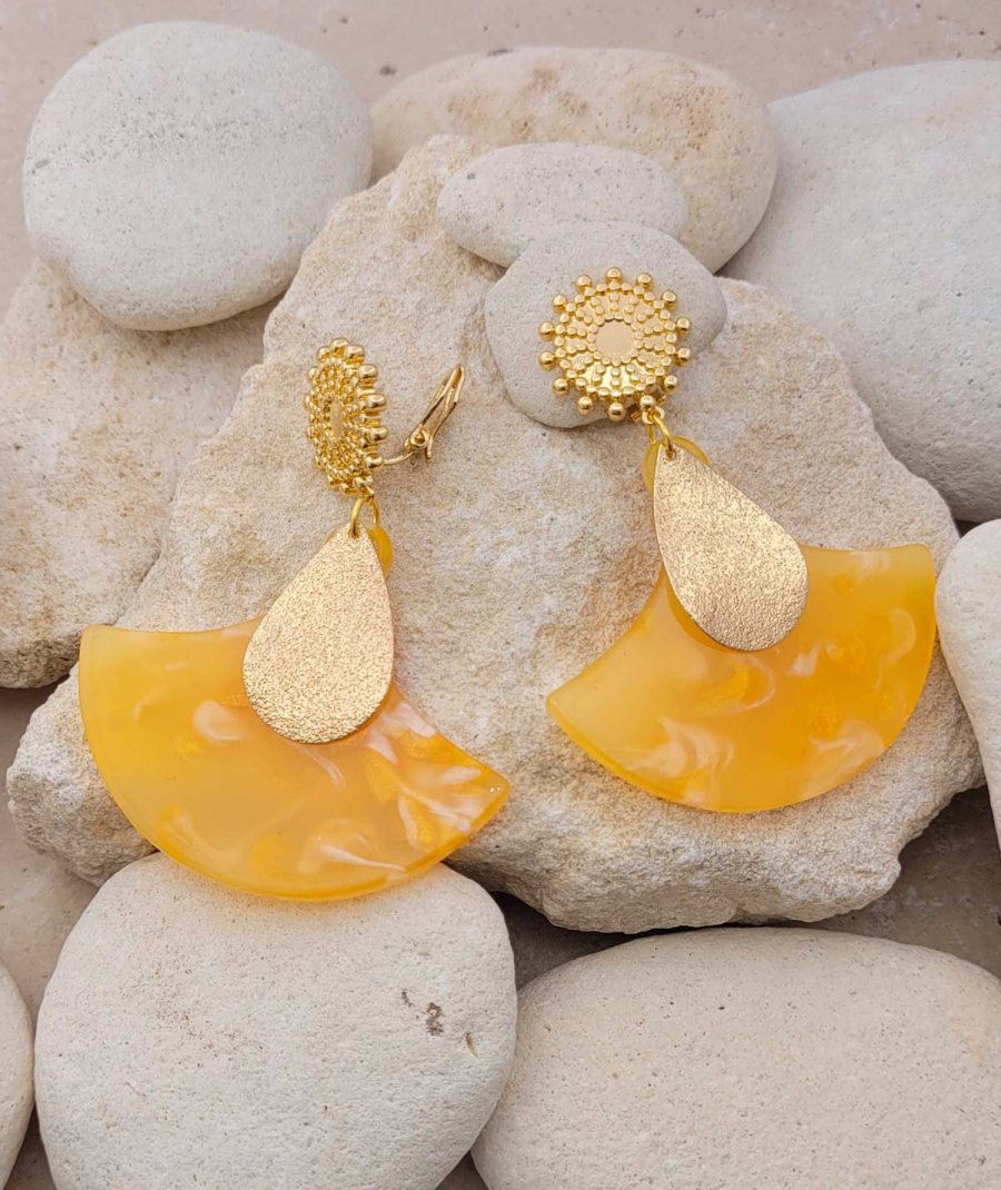 Boucles oreilles clips ambre clair