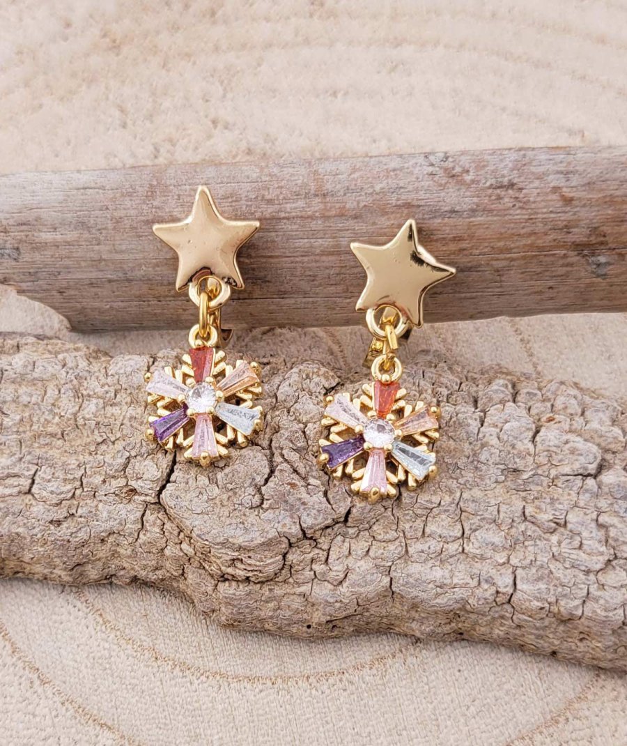 Boucles oreilles à clip pendantes flocon rose en strass pour les filles - Pépita by Tara Pépita