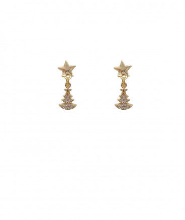 Boucles oreilles pendantes à clip pour les filles avec une étoile et un sapin en strass