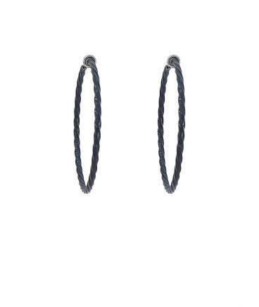Créoles à clip torsadées noires 5 cm