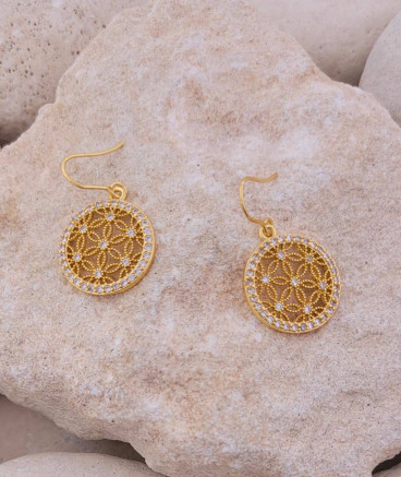 Boucles d'oreilles fleurs dorées strass