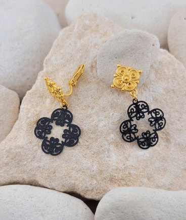 Boucles oreilles clips filigrane noir