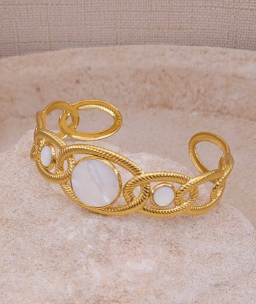 Bracelet jonc acier doré nacre blanche