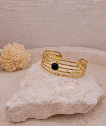 Bracelet jonc acier doré onyx noir
