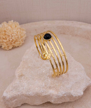 Bracelet jonc acier doré onyx noir