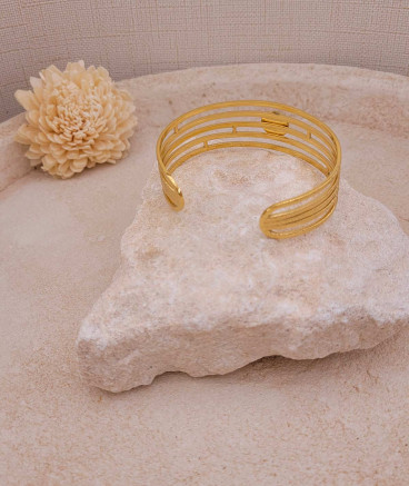 Bracelet jonc acier doré onyx noir