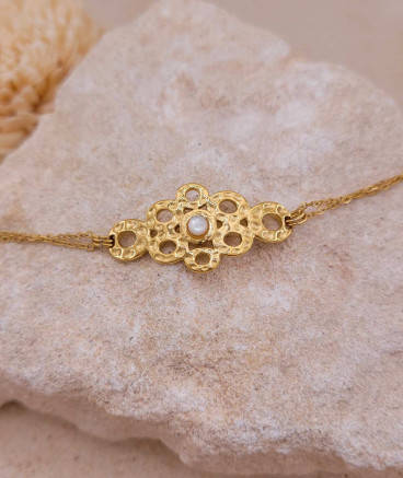 Bracelet sur chaînes acier doré nacre