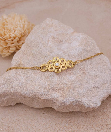 Bracelet sur chaînes acier doré nacre