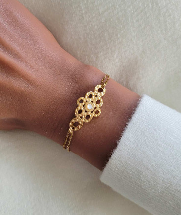 Bracelet sur chaînes acier doré nacre