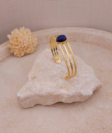Bracelet jonc acier doré Lapis lazuli bleu