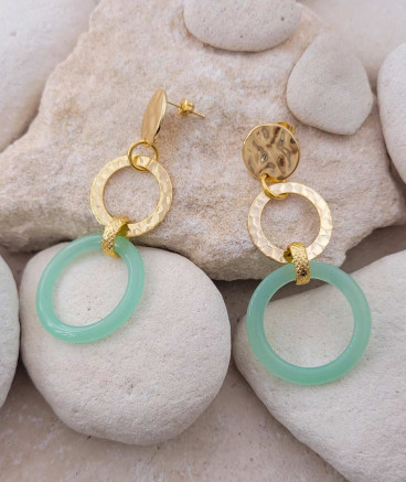 Boucles D'oreilles Anneaux Vertes Sans Nickel - N°21, Métal Couleur Vert, Neuf Avec étiquettes, Garanties, Légères Et Fantaisie