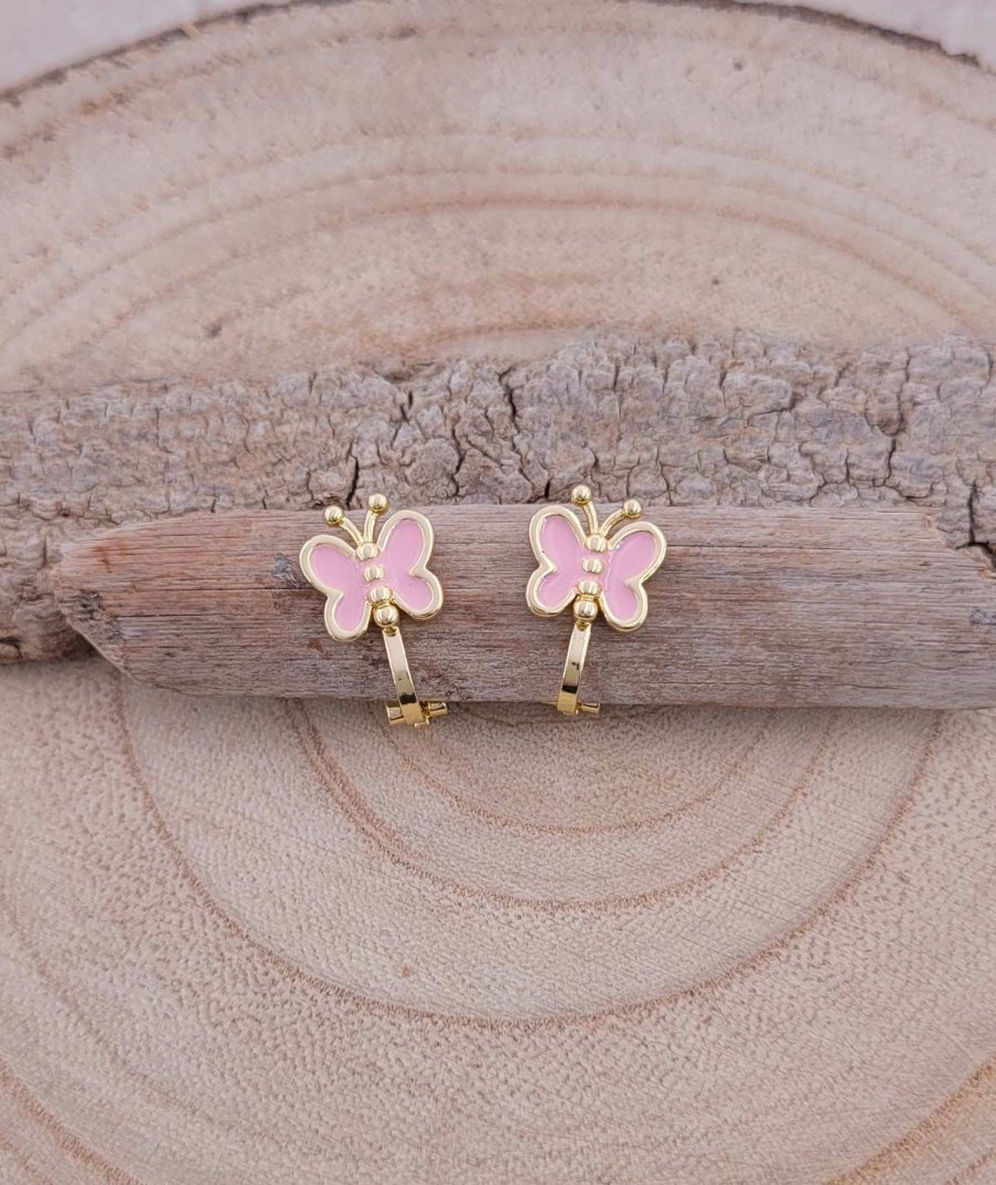Boucles D'oreilles Clip Vintage En Celluloïd Rose Et Plastique Doré, Années Rétro, Sans Pierre