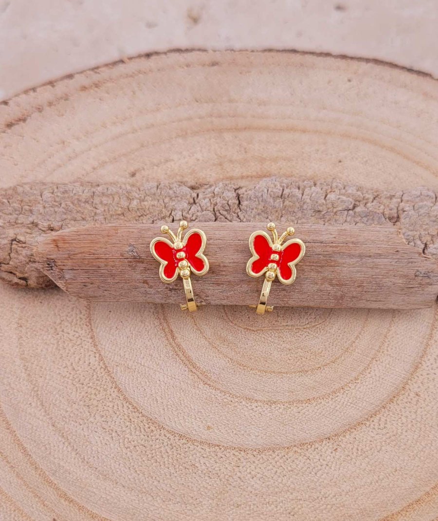 Petites boucles oreilles à clip papillon rouge pour filles très confortables - Pépita by Tara Pépita