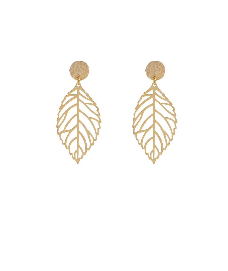 Boucles D’oreilles Pendantes Doubles Feuilles Dorées 80mm – Neuf Avec étiquettes