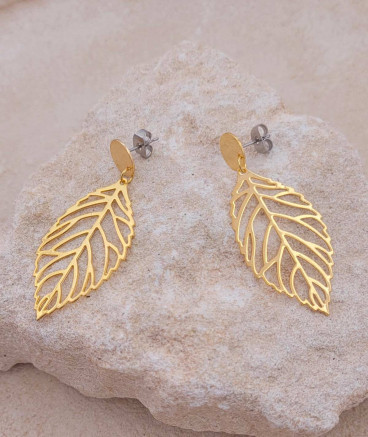 Boucles d'oreilles feuille dorée