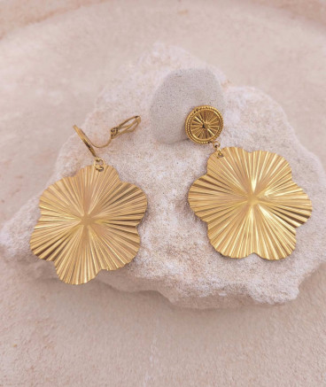 Boucles d'oreilles clip acier doré fleur