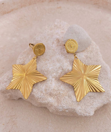 Boucles d'oreilles clip acier doré étoiles