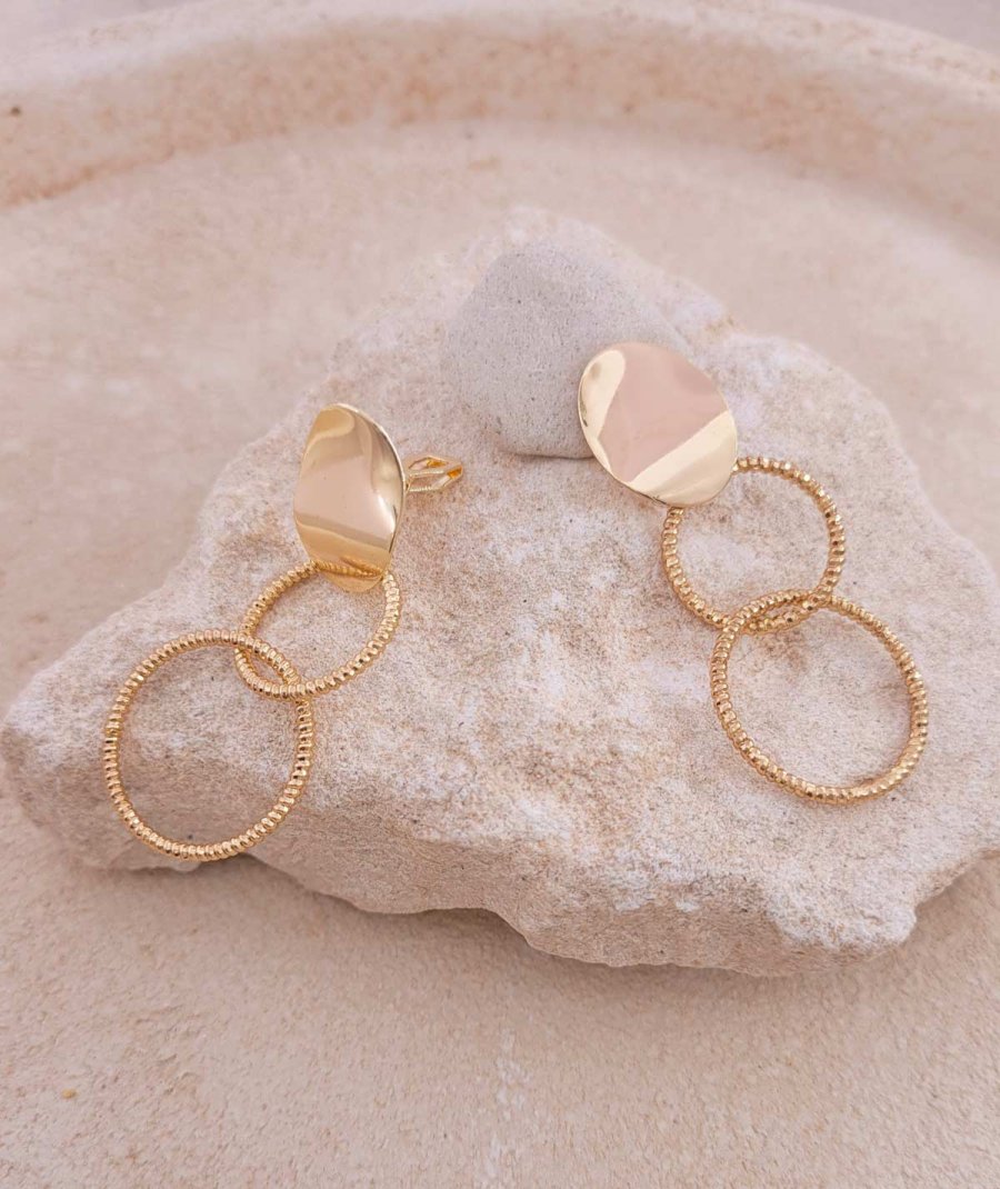 Boucles d'oreilles clips double anneau doré
