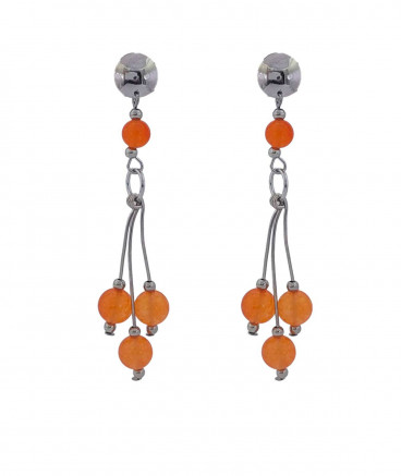 Boucles oreilles clip perles jade orange