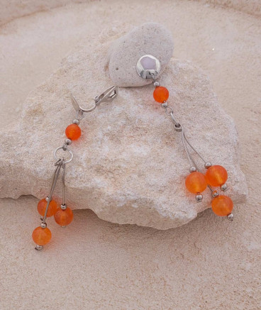 Boucles oreilles clip perles jade orange