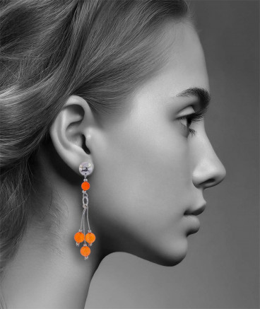 Boucles oreilles clip perles jade orange