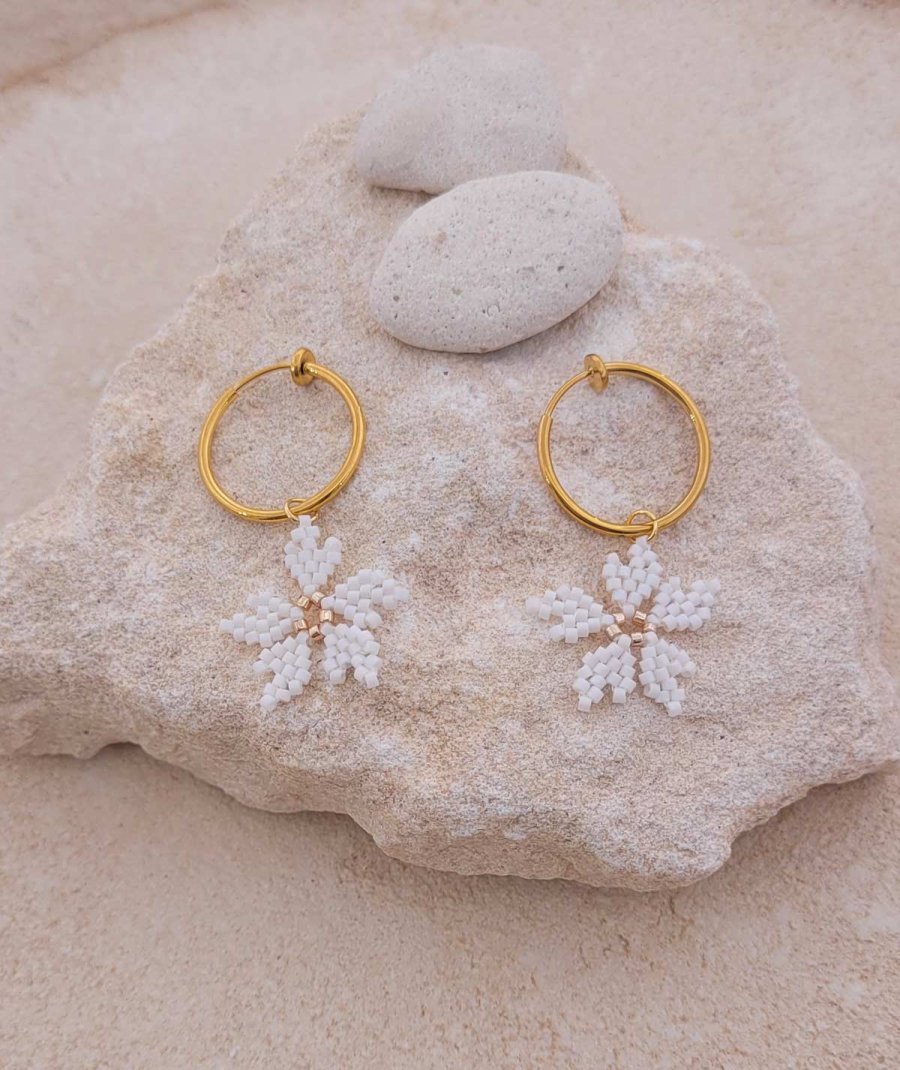 Boucles D'oreilles Créoles En Acier Inoxydable Doré Avec Pendentif Perle Et Poisson - Neuf Avec étiquettes