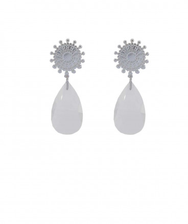 Boucles D'Oreilles Percées Vintage - Pampilles Goutte Cristal Iridescent 605 - Couleur Argent