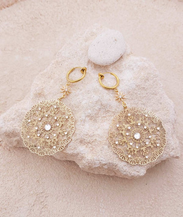 Boucles oreilles clips filigrane doré strass